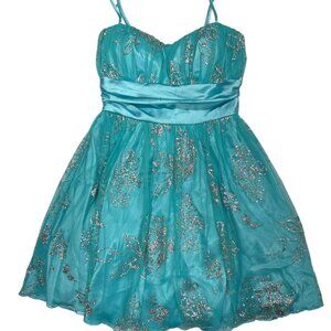 B Darlin Floral Glittered Fit and Flare Dress (9/10)